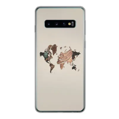 Produktbild von MuchoWow® Handyhülle Schutzhülle Hülle für Samsung Galaxy S10 Weltkarte - Holz - Braun Silikon Softcase Handy Hülle - Handytasche