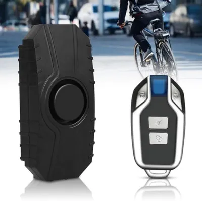 Productafbeelding van PromoHome® Draadloos fietssicherheitssysteem met trillingssensor en afstandsbediening, 113 dB alarm, 7 gevoeligheidsniveaus, zwart