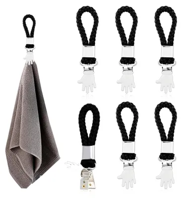 Produktbild von 6 Handtuchclips zum Aufhängen, Handtuchhalter mit Schlaufen, schwarze Handtuchklammern für Handtücher und Geschirrtücher