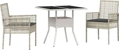 Produktbild von "2026 Aktion" Garten Essgruppe - elegantes Design - Sitzgruppe/Tisch+ Stuhl - 3 pcs Hellgrau Poly-Rattan - Terassenmöbel NeuMöbel353321