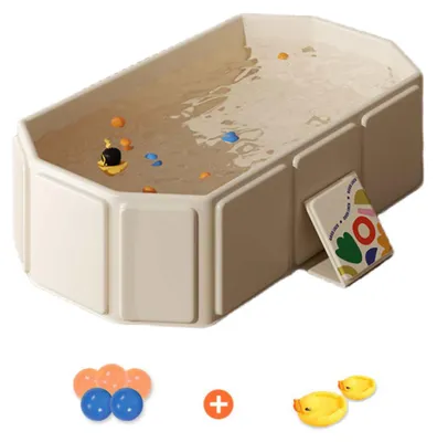 Produktbild von Zimilo Babybadewanne faltbar groß, Baby Badewanne rutschfest stabil, Waschbecken für Baby und Haustiere, mit Abflussstopfen, Wärmespeicher PVC, Beige