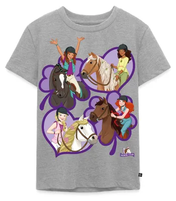 Produktbild von Spreadshirt Schleich Horse Club Sofia Lisa Hannah Sarah Herzen Kinder Premium T-Shirt, 134/140 (8 Jahre), Grau meliert