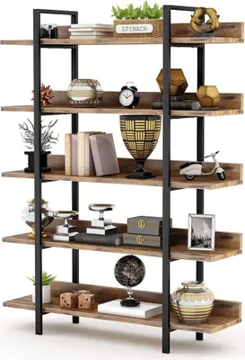 Produktbild von Tribesigns Bücherregal 5 Ebenen Industrie Vintage Regal,groß Lagerregal mit Leitblech für Wohnzimmer, als pflanzenregal,küchenregal