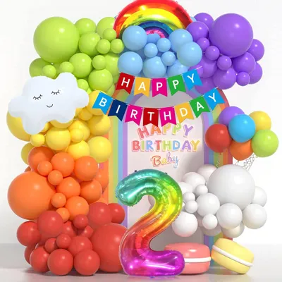 Regenbogen Ballonbogen Set, 134-tlg., 2. Geburtstag, für Mädchen & Jungen