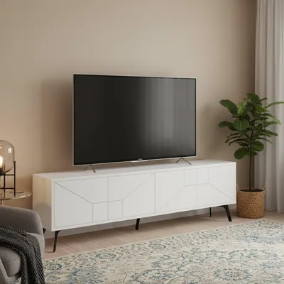 Image de Olgadikiev - Meuble TV, 180x30x50h cm Blanc, une Étagère