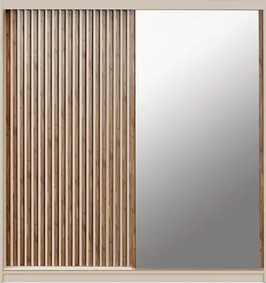 Produktbild von Kleiderschrank mit Spiegel – 2 Schiebetüren – B 203 cm – Beige & Natur – CALOWI
