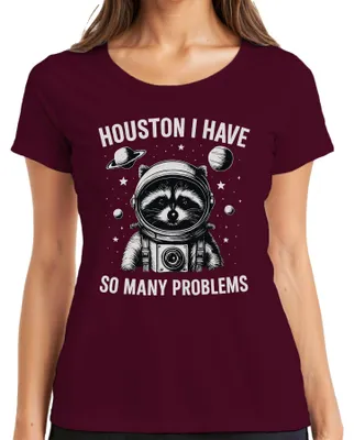 Zdjęcie produktu dla Koszulka damska Houston I really have so many problems Raccoon Astronaut, bordowy, XL