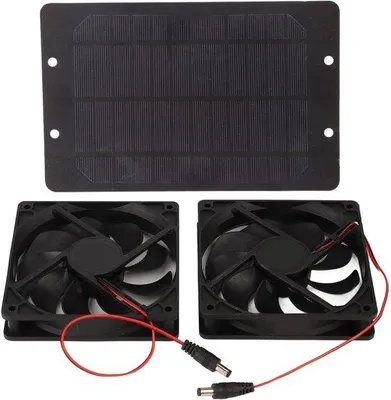 Produktbild von Solarpaneel mit Doppelventilator - 10 W - 12 V - Außen - Hühnerstall - Klimaanlage - Auto
