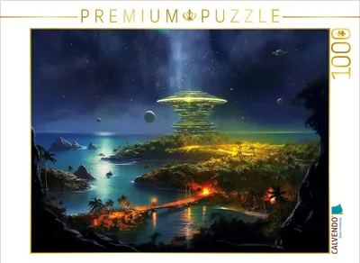 Produktbild von CALVENDO Puzzle Raumstation auf einem Planeten | 1000 Teile Lege-Größe 64x48cm Foto-Puzzle für glückliche Stunden