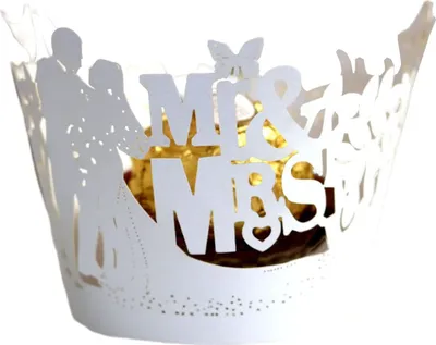 Image de 100 Stück MR & MRS Cupcake Wrappers Artistic Bake Papier Lace Laser Cut Bake Cup Liner Baking Cup Wraps Muffin Case Trays, Candy Sweet Wrapper for Wedding Party Decoration (Weiß)