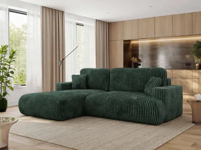 Produktbild von MKS MEBLE Ecksofa OVO mit Schlaffunktion und Bettkasten, Grün Cord, L-form Couch, 4-Sitzer Ecksofa, 271x195x95 cm - Links Seite
