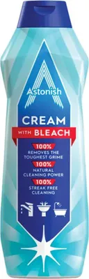 A bottle of Astonish cream cleaner with bleach.