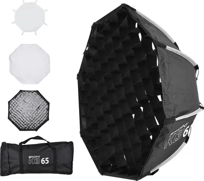 Zdjęcie produktu dla TRIOPO K3 65 cm/25,6 cala Ośmiokątny softbox fotograficzny Szybka instalacja z odłączanym wspornikiem Bowensa Dyfuzor Siatka o strukturze plastra miodu Torba do przenoszenia studyjnej lampy błyskowej Światło wideo Portret Fotografia produktu