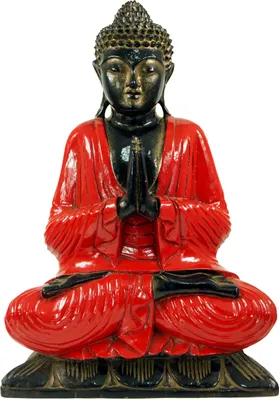Produktbild von Geschnitzter Sitzender Buddha im Anjali Mudra - Rot, Holz, 50*35*17 cm, Buddhas