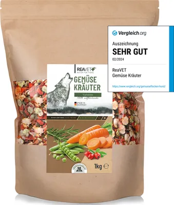 Produktbild von REAVET Gemüse und Kräuter 1kg für Hunde I Gemüseflocken Getreidefrei I Ergänzungsflocken Barf Zusatz für Hund