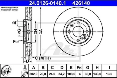 Immagine prodotto di 2x ATE 24.0126-0140.1 Disco freno asse anteriore