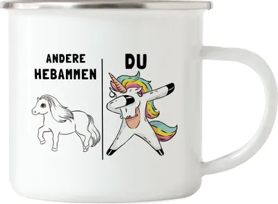 Produktbild von Andere Hebammen Du Emaille Tasse Pferd Einhorn Humor Lustig Unicorn Geschenk Apotheke