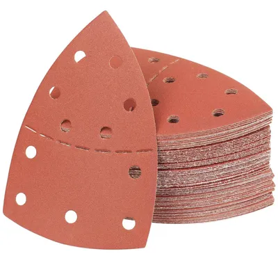 Produktbild von Deltaschleifpapier 100 Stück 240 Körnung Klett Schleifdreiecke 152x105mm 11 Löcher für Holz Metall Beton