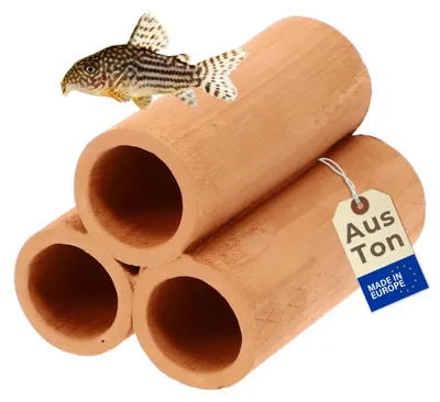 Produktbild von Aquariendeko Pyramide 3er XL Garnelenröhre Aquarium Deko Garnelen Garnelenhöhle Krebshöhle Welsröhre Laichröhre Keramik Ton Terracotta
