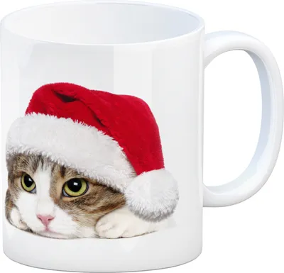 Produktbild von Kaffeebecher mit niedlicher Katze und Nikolausmütze Tasse Kaffeetasse Becher