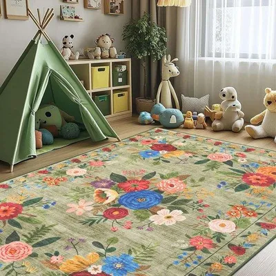 Immagine prodotto di Tappeto vintage lavabile Unyqoos®, nero con motivo floreale – 120x180 cm, in polipropilene, facile da pulire e antiscivolo, superficie morbida, ideale per soggiorno, camera da letto, cucina