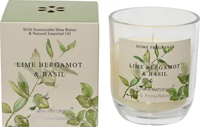 Produktbild von Duftkerze im Glas 9cm Limette Bergamotte Basilikum Duft Creme Weiß