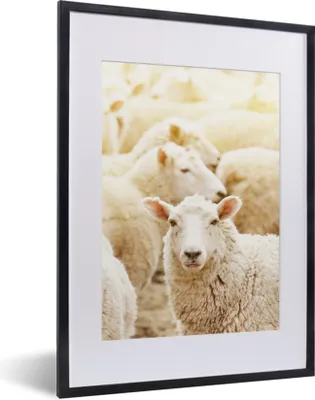 Produktbild von MuchoWow® Gerahmtes Poster Schafe - Wolle - Weiß 30x40 cm - Poster mit Schwarzem Bilderrahmen Wandposter Rahmen Foto Bilder - Wandposter Schlafzimmer