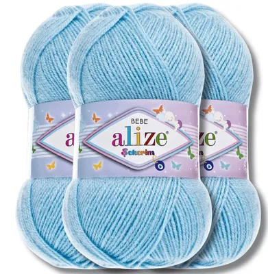 Produktbild von Alize 3x 100g Sekerim Bebe Wolle, Uni, Stricken, Häkeln (Blue - 40)