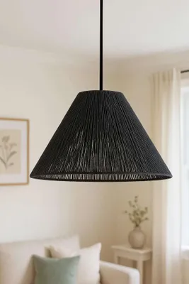 Produktbild von Opviq, Moderne Schwarz Chandelier, Ø30 h:17 cm, Höhenverstellbar 18-54 cm, 1 x E27 Max 40 W, IP20, Skandinavisches Design, Ideal für stilvolle Wohnräume, Macrame-Kappe.
