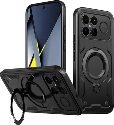 Produktbild von Dual Layer Hülle für Xiaomi Poco F8 Ultra/Redmi K90 Pro Max mit Ring Ständer Magnetisch Stoßfest Handyhülle Schwarz