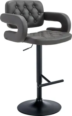 Produktbild von Barhocker BURID - Kunstleder Grau 62x55x103 cm Schwarz | Barstuhl Höhenverstellbar Mit Lehne Drehbar Tresenhocker Tresenstuhl Kneipenhocker