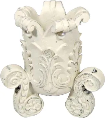 Productafbeelding van Witte kandelaar met parelmoerdecoratie en plantenmotief, 10 x 10 cm