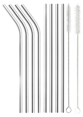 Produktbild von 8 Stück Edelstahl Strohhalme 30cm mit 2 Wiederverwendbar, Reinigungsbürsten, Perfekt für 30oz/40oz Becher, Hochwertiges 304 Edelstahl Material, Lebensmittelecht und Giftfrei