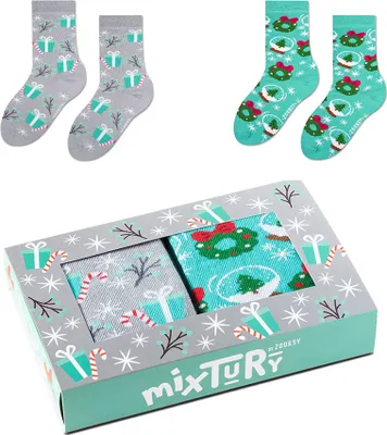 Produktbild von 2 Paar Socken für Jungen und Mädchen 30-35, bunte Mistelstrümpfe und Geschenke, Socken zu Weihnachten und als Geschenk