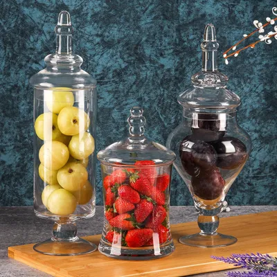 Produktbild von Set von 3 Viktorianischen Glasbehältern - Luftdicht - Für Lebensmittel und Dekoration