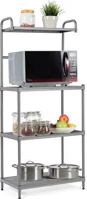 Produktbild von GOPLUS 4 Ebenen Mikrowellenregal, Standregal mit großem Stauraum, Lagerregal aus Lackiertes Eisen, Tragkraft Jeder Ebene 25 kg, für Küchen Badezimmer Lagerhaus (Grau)