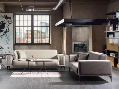 Produktbild von Weiß-Graue Polstersofas Designer Wohnzimmer Textil Couchen 2x 3-Sitzer