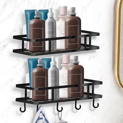 Produktbild von Edelstahl Duschklemmen schwarz 10 Haken klebend