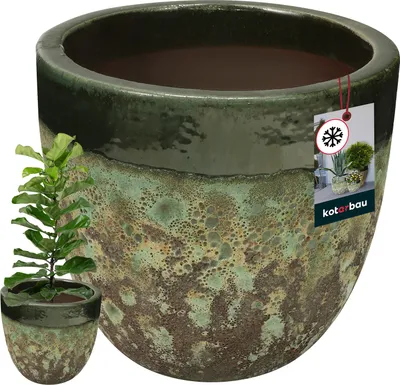 Obrázek produktu pro KOTARBAU® květináč výška 26 cm ⌀ 30 cm květináč zelený keramický květináč mrazuvzdorný květináč pro venkovní použití Flower Pot Outdoor & Indoor květináč vnitřní venkovní