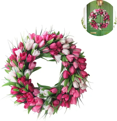Produktbild von Künstliche Tulpen-Blumenkränze für Haustür, 50,8 cm, Frühlingskranz