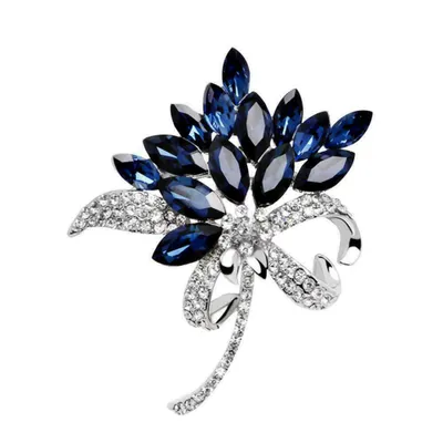 Imagen del producto de Broche de cristal azul con forma de flor y hoja, para mujer, ideal para bodas y ocasiones especiales