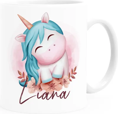 Produktbild von Kindertasse Einorn mit Name personalisierte Namenstasse aus Keramik für Kinder Mädchen SpecialMe® weiß Keramik-Tasse