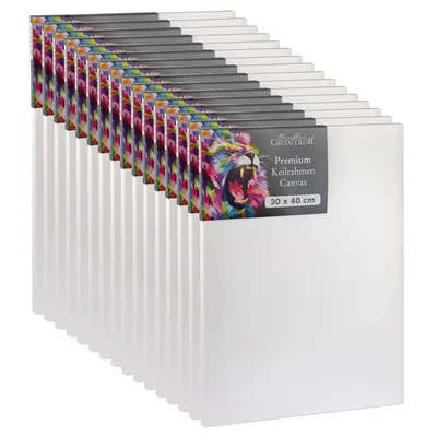 Obrázok produktu pre Cretacolor napnuté plátno 30 x 40 cm – 16 ks – sada plátien – prémiové maliarske plátno na drevenom ráme – bavlnené plátno pre akryl, olej a zmiešané techniky