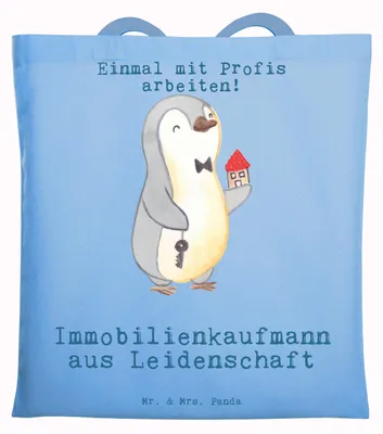 Produktbild von Mr. & Mrs. Panda Einkaufstasche Immobilienkaufmann Leidenschaft - Sky Blue - Geschenk, canvas tasche, Spruch, Tote Bag, Ausbildung, Immobilienmakler, Lustig, Jutebeutel
