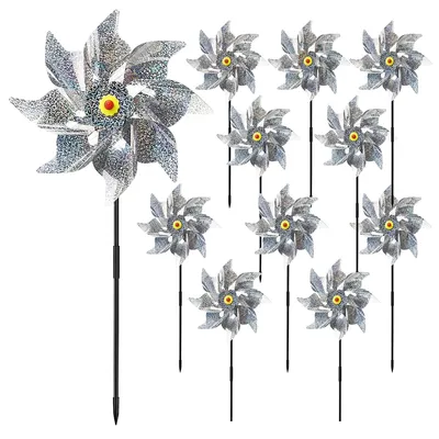 Imagen del producto de 10 piezas de molinos de viento decorativos, diseñados para disuadir a las aves