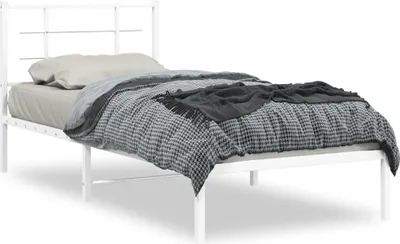 Produktbild von Design Bettrahmen inkl. Lattenrost - Bettgestell mit Kopfteil Metall Weiß 90x200 cm - Klassische Betten 2025 Neu9090316 1parcel
