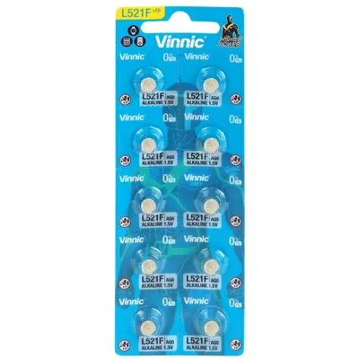Zdjęcie produktu dla Alkalische Mini-Knopfbatterie Vinnic G1 / AG1 / L621 / LR60 Blister zu 10 Stück
