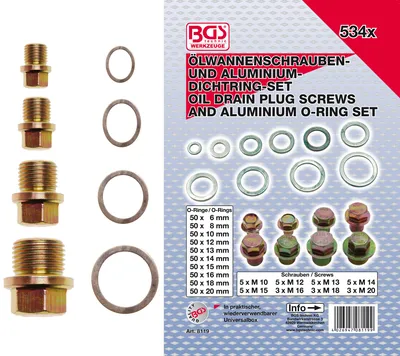 Produktbild von BGS 8119 Ölwannenschrauben- und Alu-Dichtring-Sortiment, 534-tlg.