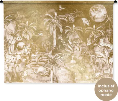 Produktbild von MuchoWow® Wandteppich Wandbehang Dschungel - Gold - Kinder - Pflanzen - Tiere 150x112 cm Tapisserie Dekoration Wandtuch - Wanddecke - Wandteppiche