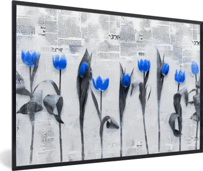Produktbild von MuchoWow® MuchoWow® Gerahmtes Poster Blumen - Tulpen - Blau 60x40 cm - Poster mit zchwarzem Bilderrahmen - Printing - Wanddeko Schlafzimmer
